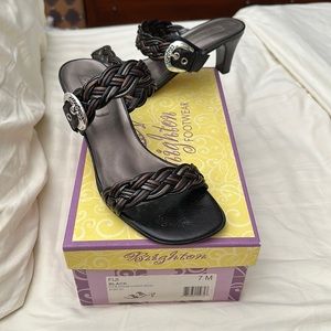 Brighton black mini heels with braided straps
